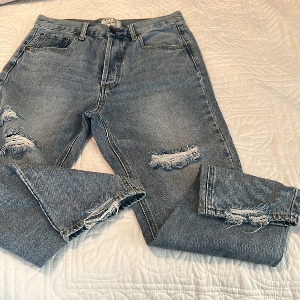 TWELVE by ontwelfth cotton high-waist BF blue jeans distressed button fly sz 28 - Picture 5 of 15